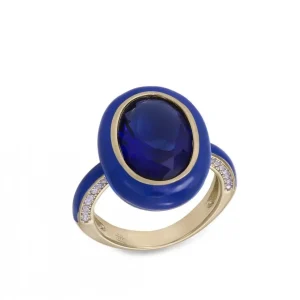 Anillos De Diseño | LINEARGENT Anillos de diseño con esmalte azul oscuro y circonitas