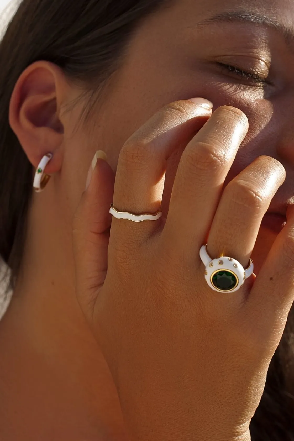Anillos De Diseño | LINEARGENT Anillos de diseño con esmalte blanco y cuarzo adamantino