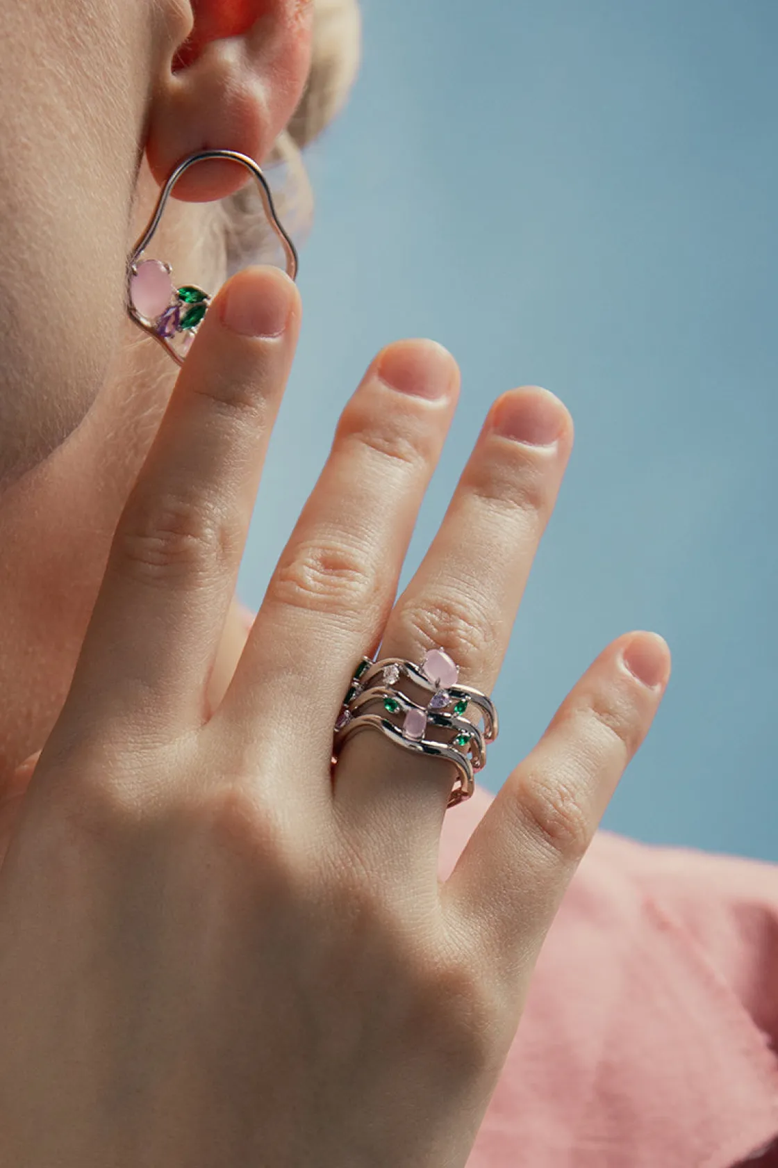 Anillos Con Piedras | LINEARGENT Anillos de diseño con tres carriles irregular con gemas