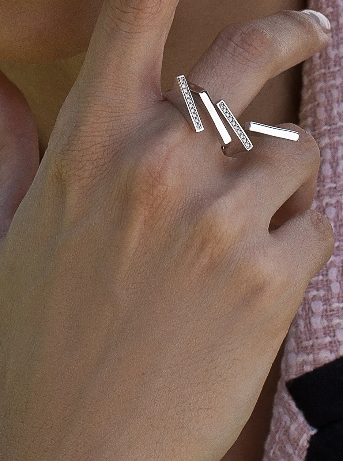 Anillos De Diseño | Anillos Grandes | LINEARGENT Anillos de diseño de plata escalonado con circonitas