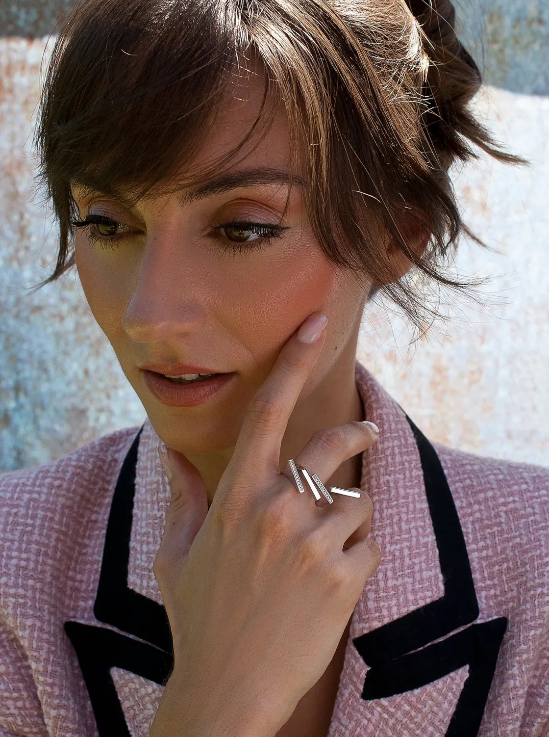 Anillos De Diseño | Anillos Grandes | LINEARGENT Anillos de diseño de plata escalonado con circonitas