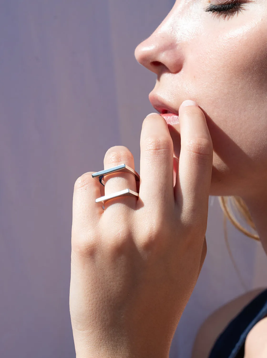 Anillos De Diseño | Anillos Grandes | LINEARGENT Anillos de diseño doble cuadrado y liso
