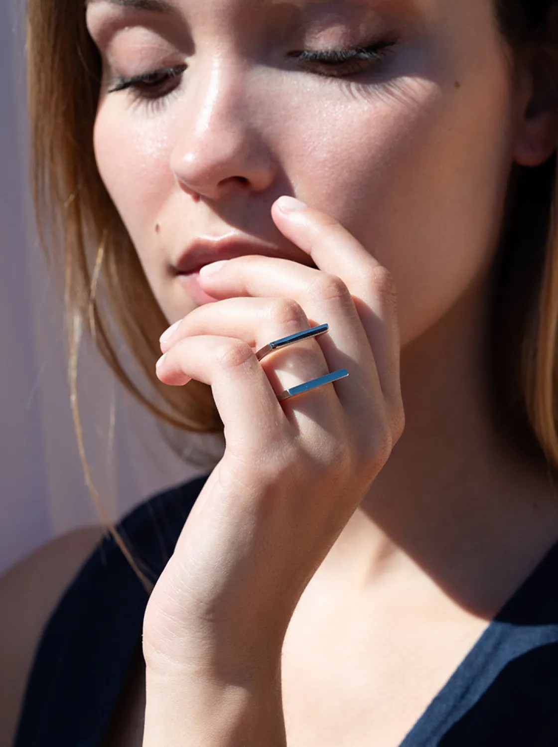 Anillos De Diseño | Anillos Grandes | LINEARGENT Anillos de diseño doble cuadrado y liso