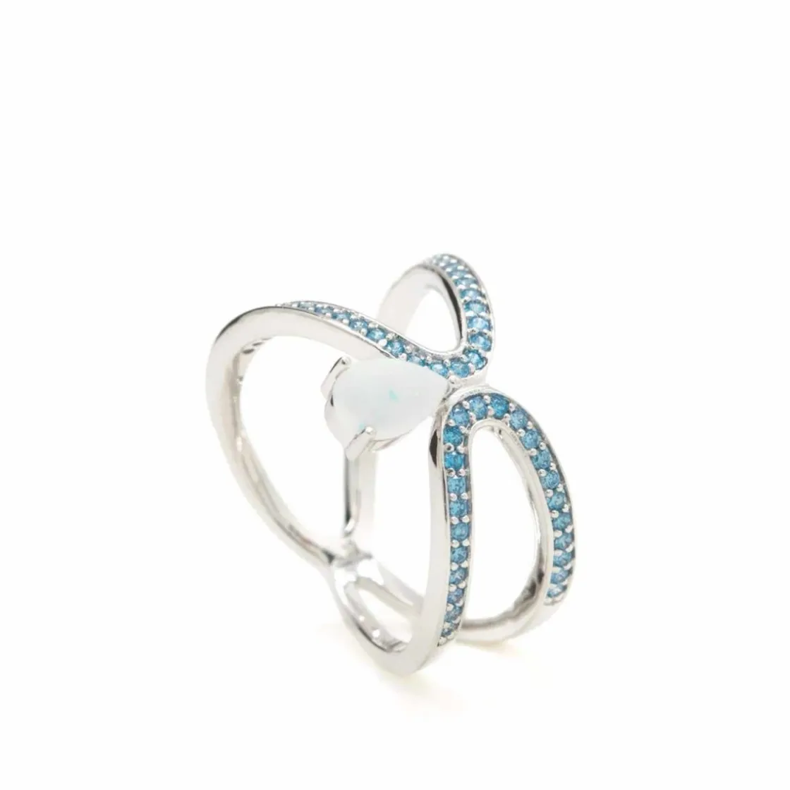 Anillos Con Piedras | LINEARGENT Anillos de diseño doble forma con circonitas azules y gema central