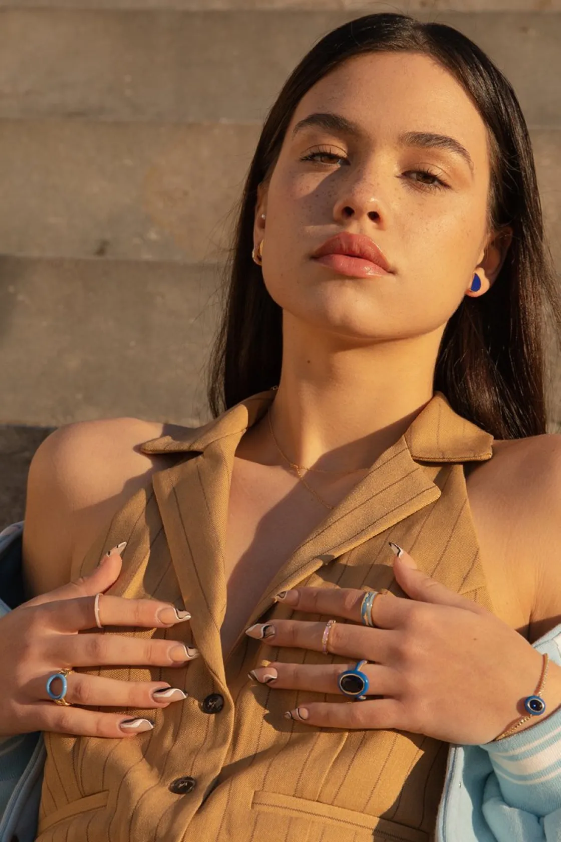 Anillos De Diseño | LINEARGENT Anillos de diseño motivo curvilíneo con esmalte azul