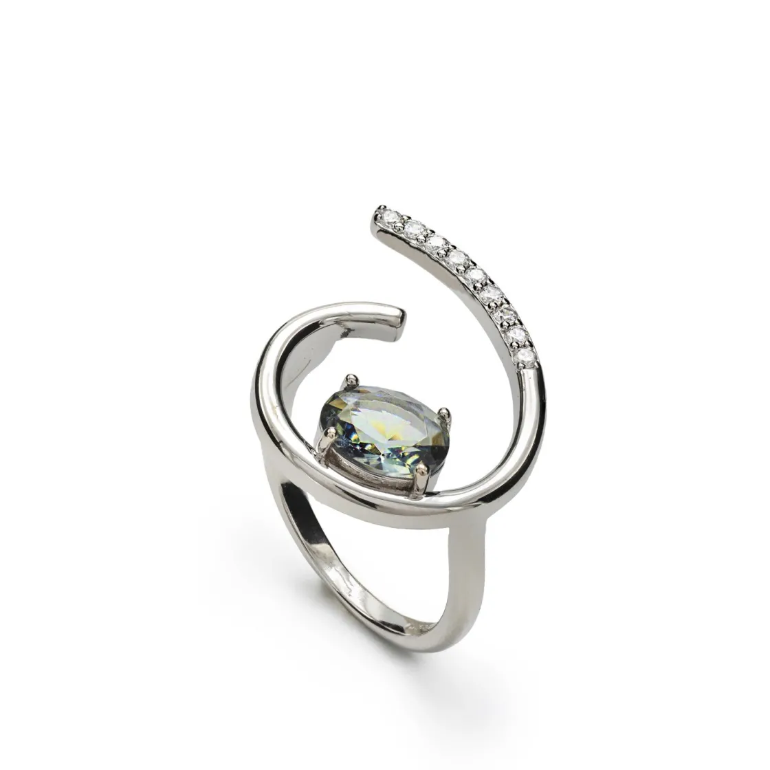Anillos Especiales | Anillos De Diseño | LINEARGENT Anillos de diseño semiabierto con gema central y circonitas