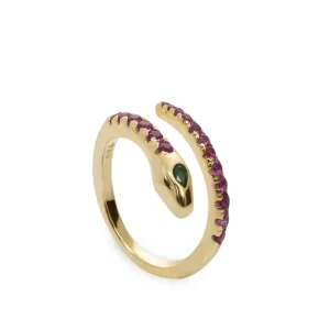 Anillos Dorados | Anillos De Diseño | LINEARGENT Anillos de diseño silueta de serpiente con circonitas púrpura