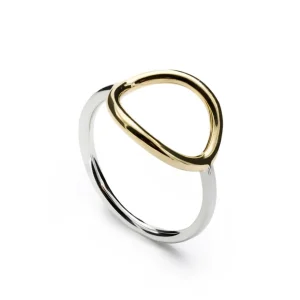 Anillos Bicolor | LINEARGENT Anillos de plata diseño fino con motivo circular dorado
