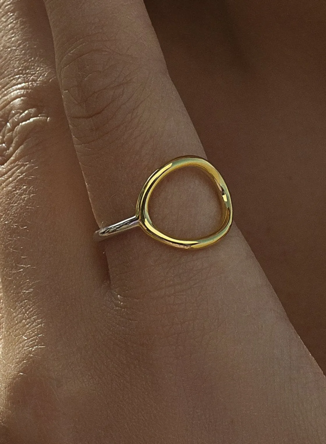 Anillos Bicolor | LINEARGENT Anillos de plata diseño fino con motivo circular dorado