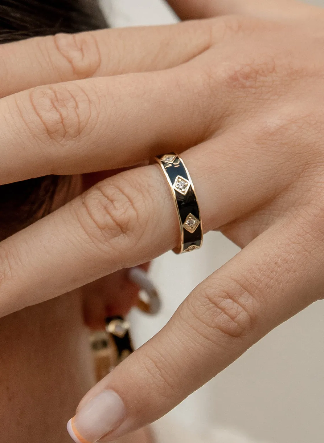Anillos Anchos | LINEARGENT Anillos de plata diseño plano esmalte negro