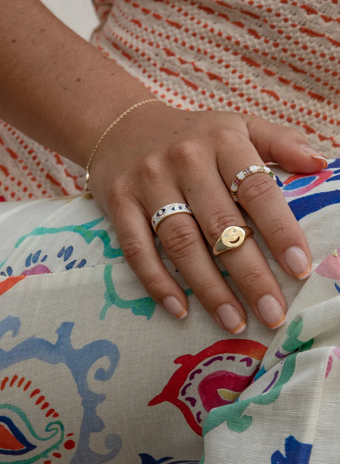 Anillos Anchos | LINEARGENT Anillos esmalte en plata diseño ojos blanco