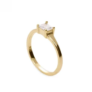 Anillos Dorados | Anillos Pequeños | LINEARGENT Anillos finos cuarzo adamantino central bañado en oro