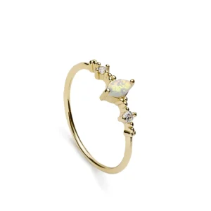 Anillos Dorados | Anillos Pequeños | LINEARGENT Anillos finos de plata bañada en oro con ópalo central y circonitas