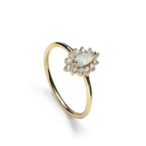 Anillos Dorados | Anillos Pequeños | LINEARGENT Anillos finos de plata bañada en oro con ópalo y circonitas diseño floral