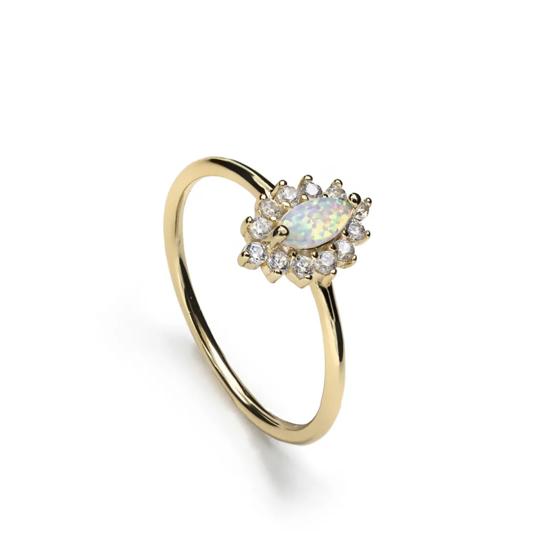 Anillos Dorados | Anillos Pequeños | LINEARGENT Anillos finos de plata bañada en oro con ópalo y circonitas diseño floral