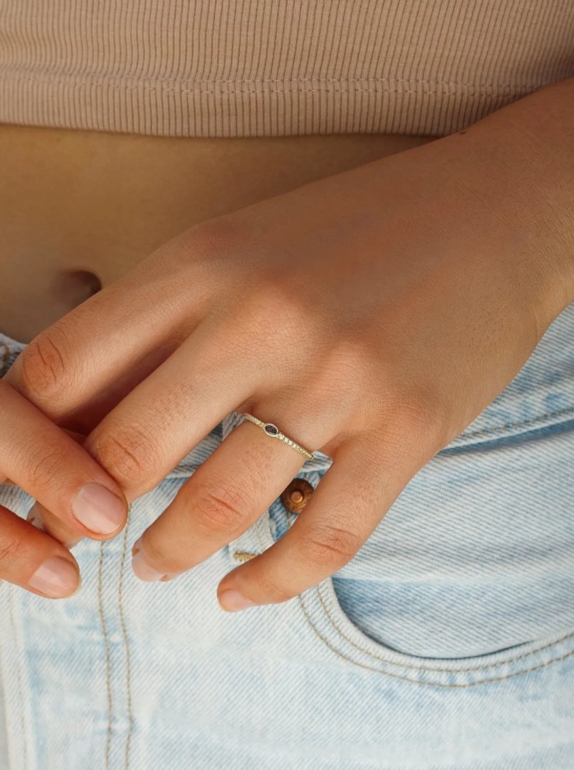 Anillos Dorados | Anillos Pequeños | LINEARGENT Anillos finos de plata con circonita talla redonda lila