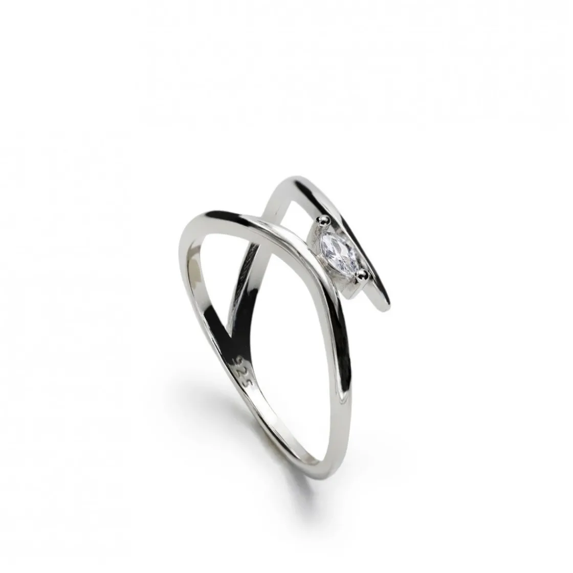 Anillos Pequeños | Anillos Finos | LINEARGENT Anillos finos de plata de estilo curvilíneo con circonitas talla marquesa