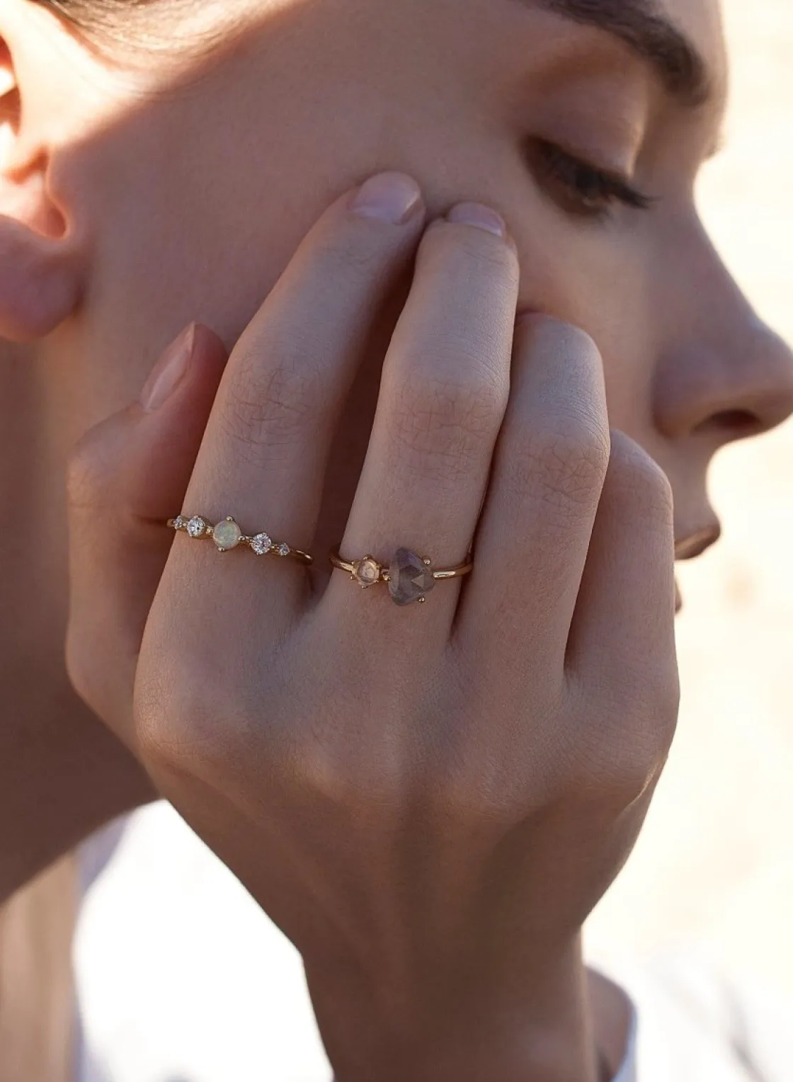 Anillos Pequeños | Anillos Finos | LINEARGENT Anillos finos de plata diseño doble piedra