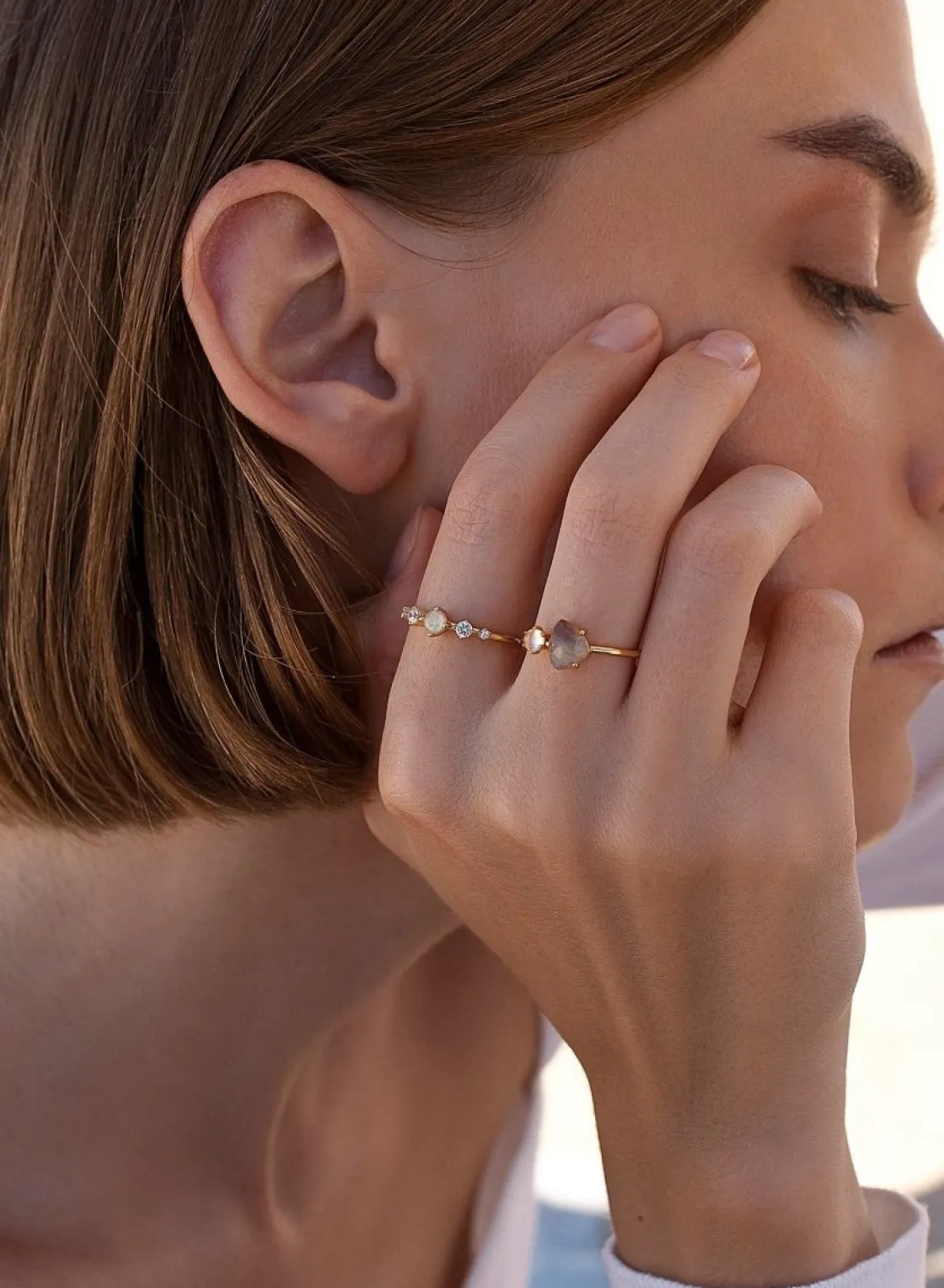 Anillos Pequeños | Anillos Finos | LINEARGENT Anillos finos de plata diseño doble piedra