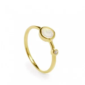 Anillos Pequeños | Anillos Finos | LINEARGENT Anillos finos de plata dorado circular ópalo
