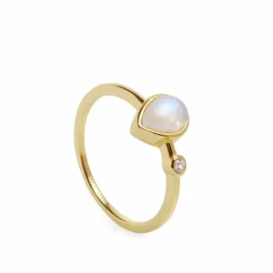 Anillos Dorados | Anillos Pequeños | LINEARGENT Anillos finos de plata motivo lágrima piedra lunar
