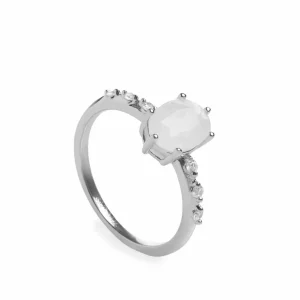 Anillos Pequeños | Anillo Solitario | LINEARGENT Anillos finos diseño central de cuarzo adamantino blanco