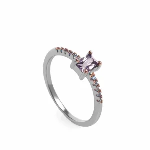 Anillos Pequeños | Anillos Con Piedras | LINEARGENT Anillos finos diseño central rectangular tono lavanda