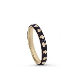 Anillos Pequeños | Anillos Finos | LINEARGENT Anillos finos diseño de trébol con esmalte negro