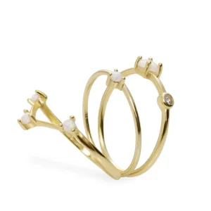 Anillos Dorados | Anillos Pequeños | LINEARGENT Anillos finos diseño triple sortija con gemas y circonitas