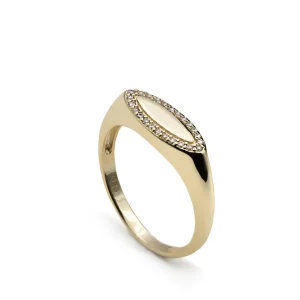Anillos Dorados | Anillos Finos | LINEARGENT Anillos finos estilo sello con circonitas en dorado