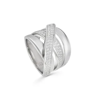 Anillos Anchos | Anillos Grandes | LINEARGENT Anillos grandes de plata diseño cruzado y circonitas