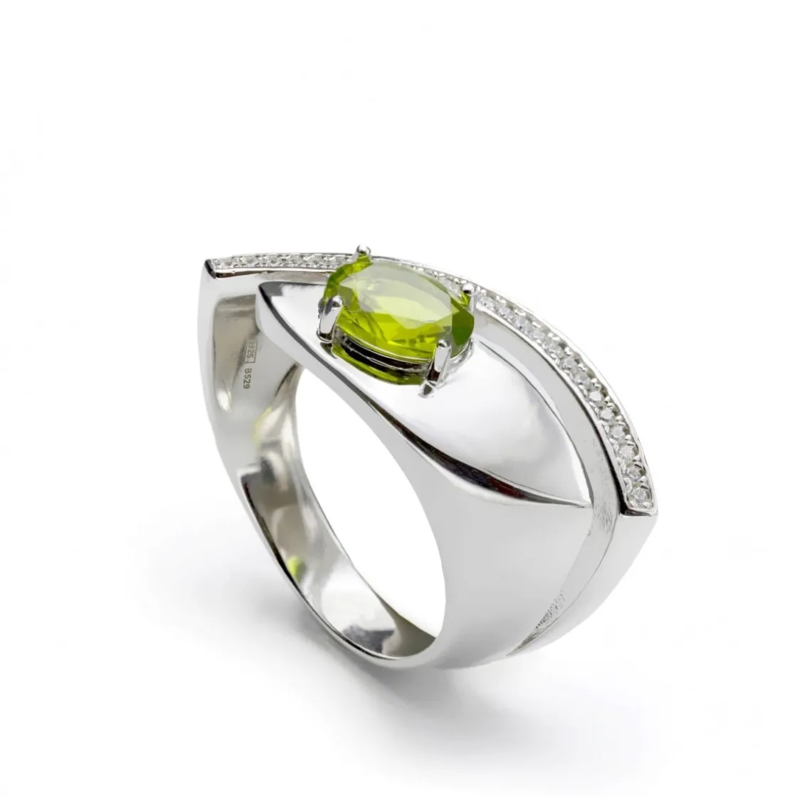 Anillos Con Piedras | LINEARGENT Anillos grandes diseño abstracto con gema verde