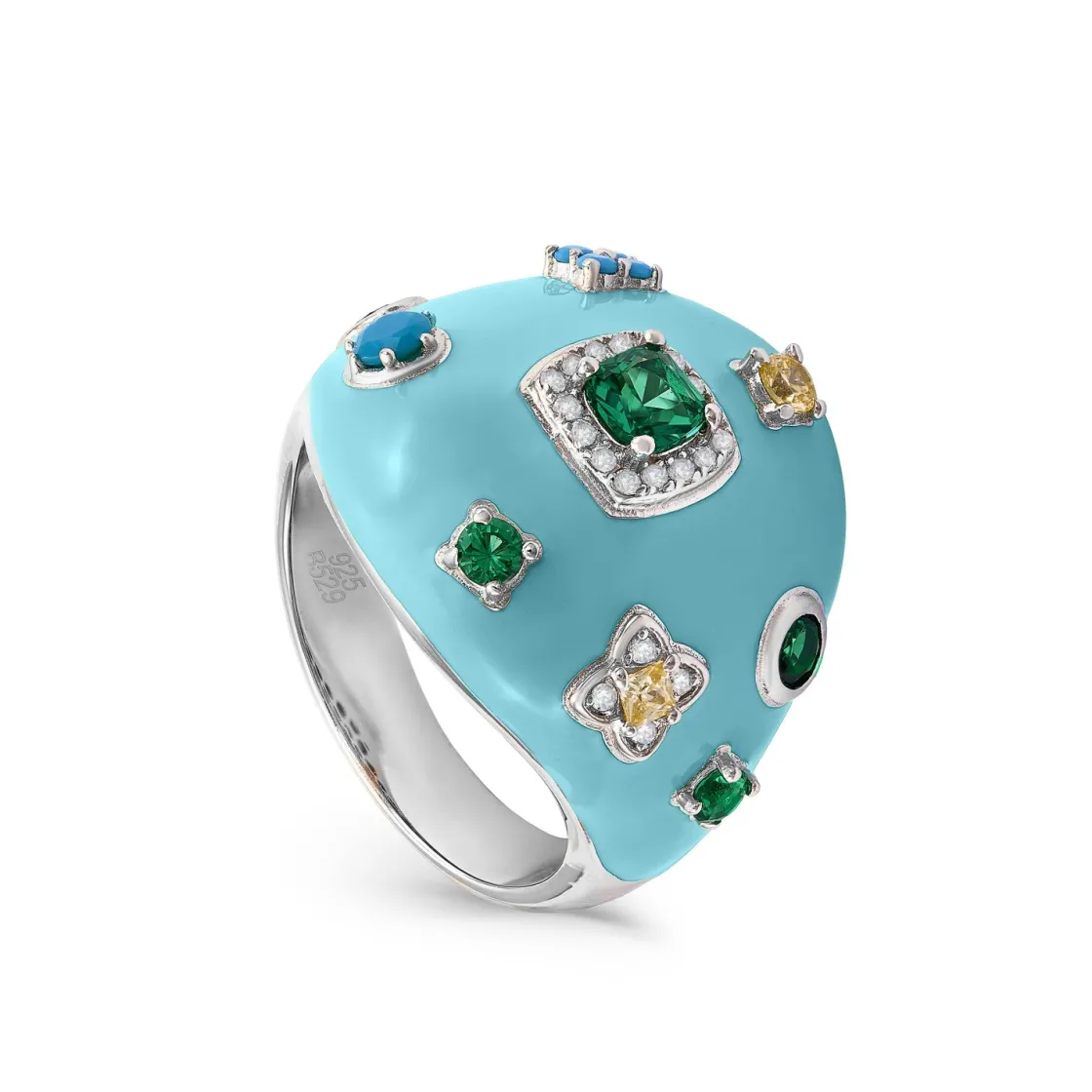 Anillos Grandes | LINEARGENT Anillos grandes diseño de esmalte azul y gemas de colores