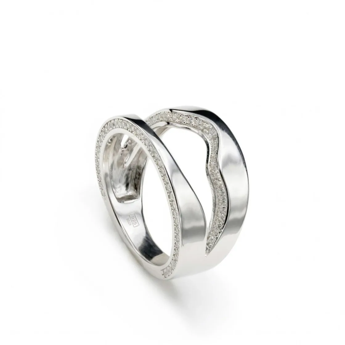 Anillos Grandes | LINEARGENT Anillos grandes diseño doble carril irregular con circonitas