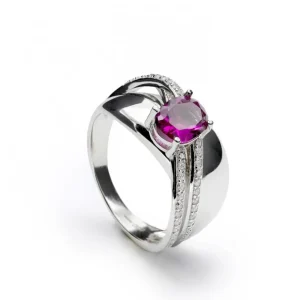 Anillos Con Piedras | Anillos Grandes | LINEARGENT Anillos granes diseño carríles motivo central fucsia