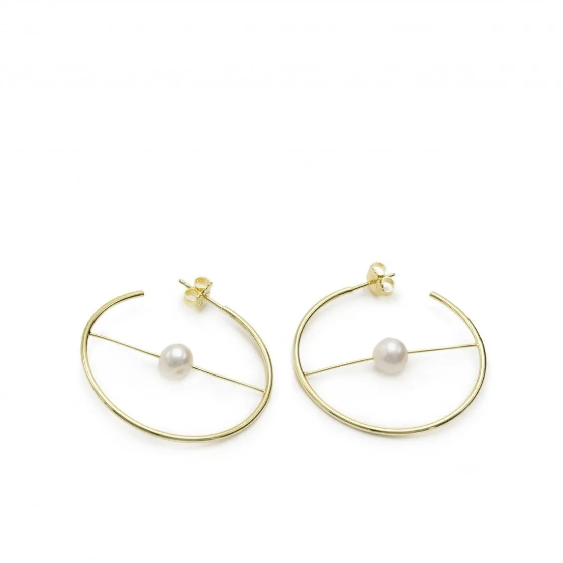Pendientes Perlas | Pendientes Aro | LINEARGENT Aros dorados diseño circular y barra con perla central