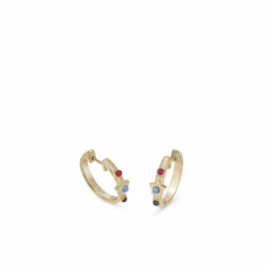 Pendientes Aro | LINEARGENT Aros dorados motivo central estrella y piedras de colores