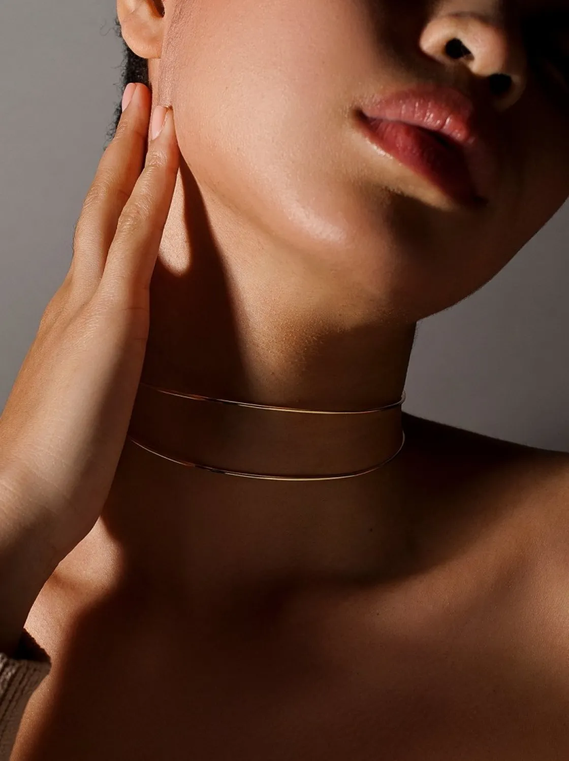 Collares Plata Originales | LINEARGENT Choker rígido doble raíl de plata bañada en oro