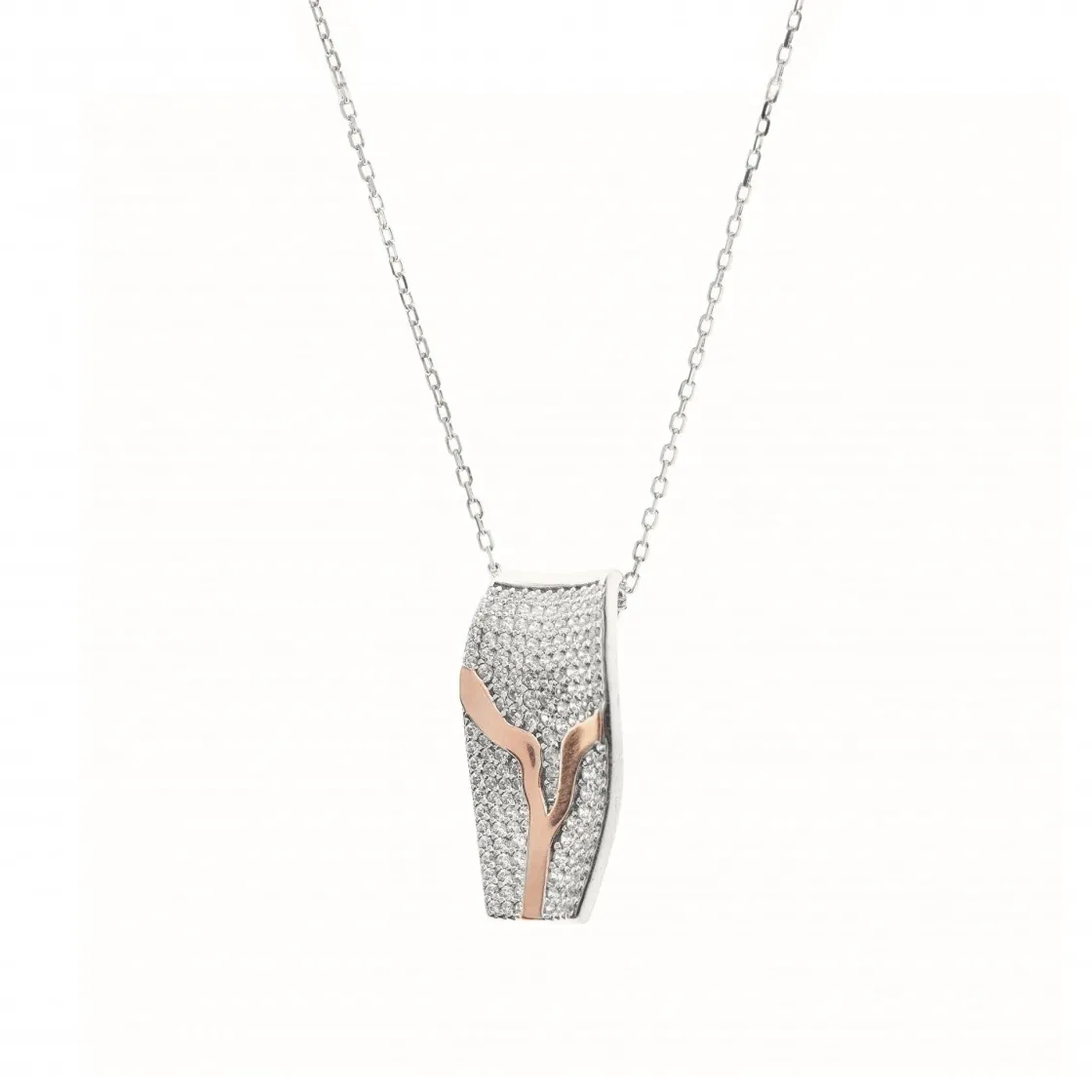 Colgantes Bicolor | Colgante Brillante | LINEARGENT Colgante brillante de plata bicolor con pavé de circonitas