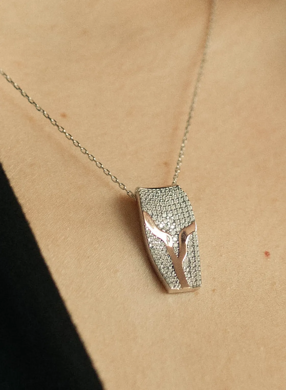 Colgantes Bicolor | Colgante Brillante | LINEARGENT Colgante brillante de plata bicolor con pavé de circonitas