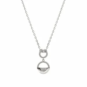 Colgante Brillante | LINEARGENT Colgante brillante de plata compuesto por dos circulos de diferentes tamaños y detalle de circonitas