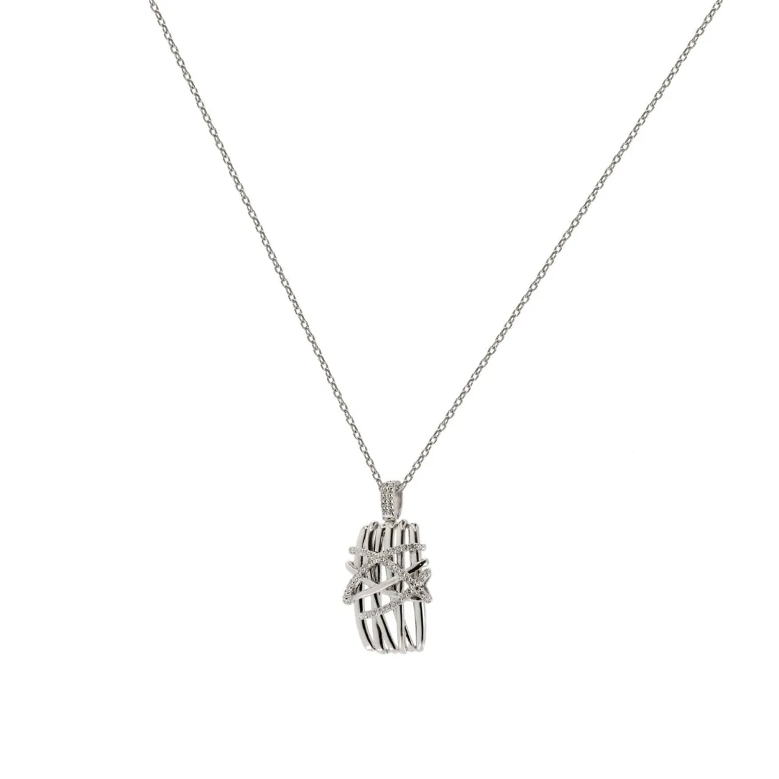 Collares Plata Originales | LINEARGENT Colgante brillante de plata con detalle entrecruzado
