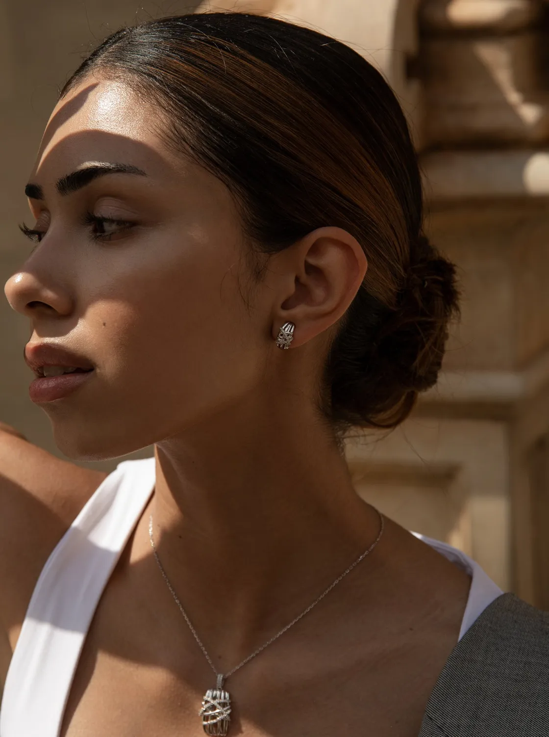Collares Plata Originales | LINEARGENT Colgante brillante de plata con detalle entrecruzado