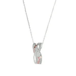 Colgantes Bicolor | Colgante Brillante | LINEARGENT Colgante brillante de plata con diseño cruzado compuesto por motivo bicolor con pavé de circonitas