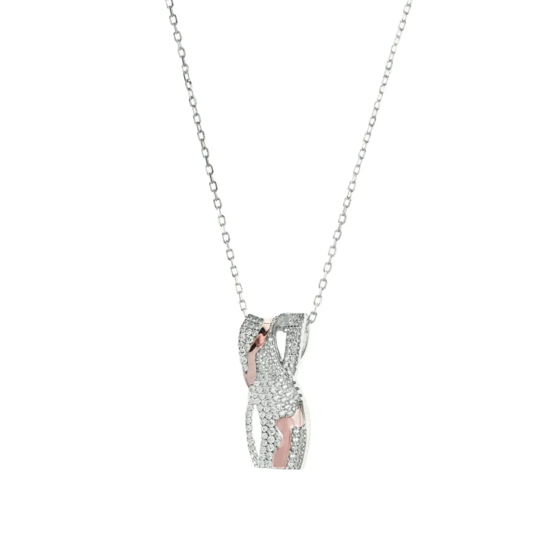 Colgantes Bicolor | Colgante Brillante | LINEARGENT Colgante brillante de plata con diseño cruzado compuesto por motivo bicolor con pavé de circonitas