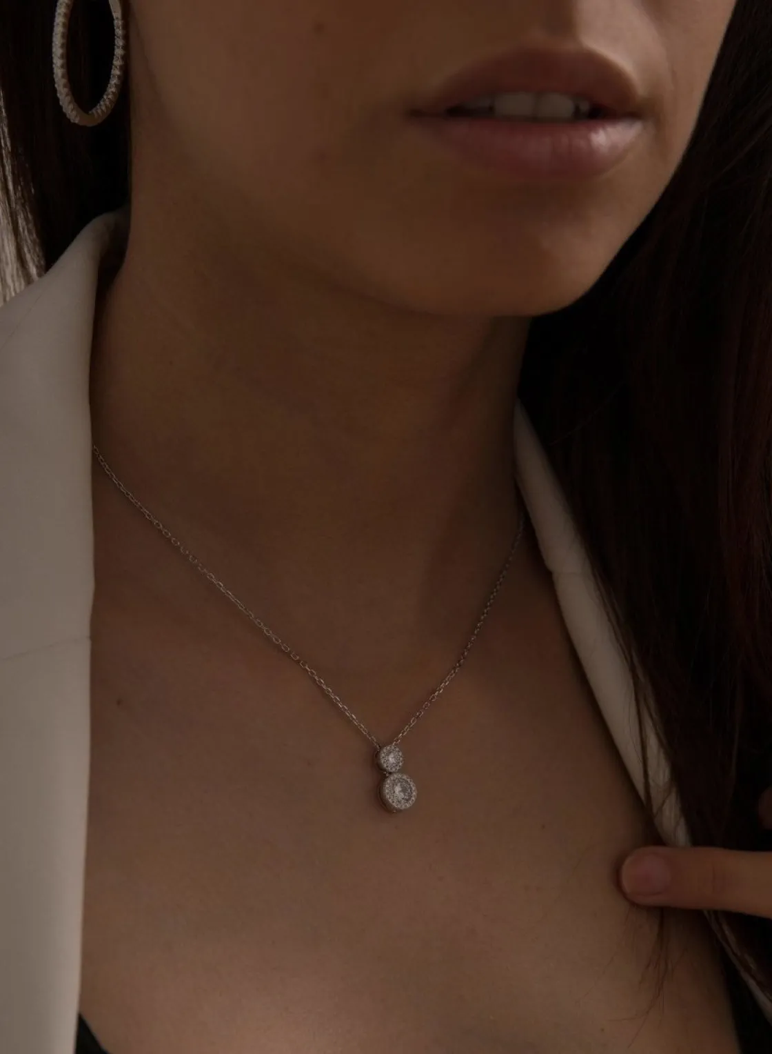 Collares Fiesta | Colgante Brillante | LINEARGENT Colgante brillante de plata con doble diseño de circonitas