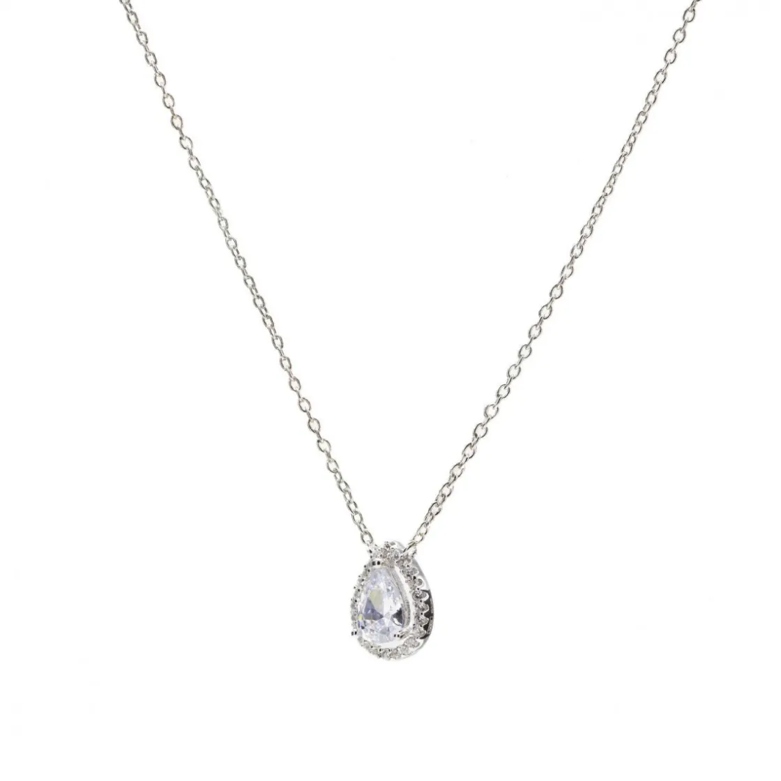 Collares Fiesta | Colgante Brillante | LINEARGENT Colgante brillante de plata con motivo de cuarzo adamantino en forma de lágrima y detalle de circonitas