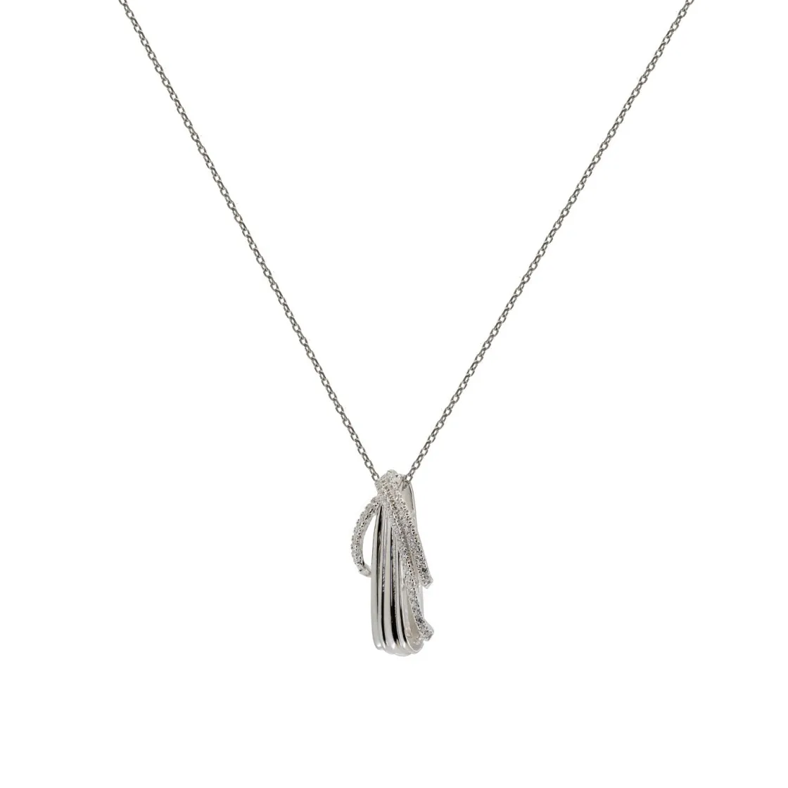 Collares Plata Originales | LINEARGENT Colgante brillante de plata detalle cruzado con circonitas