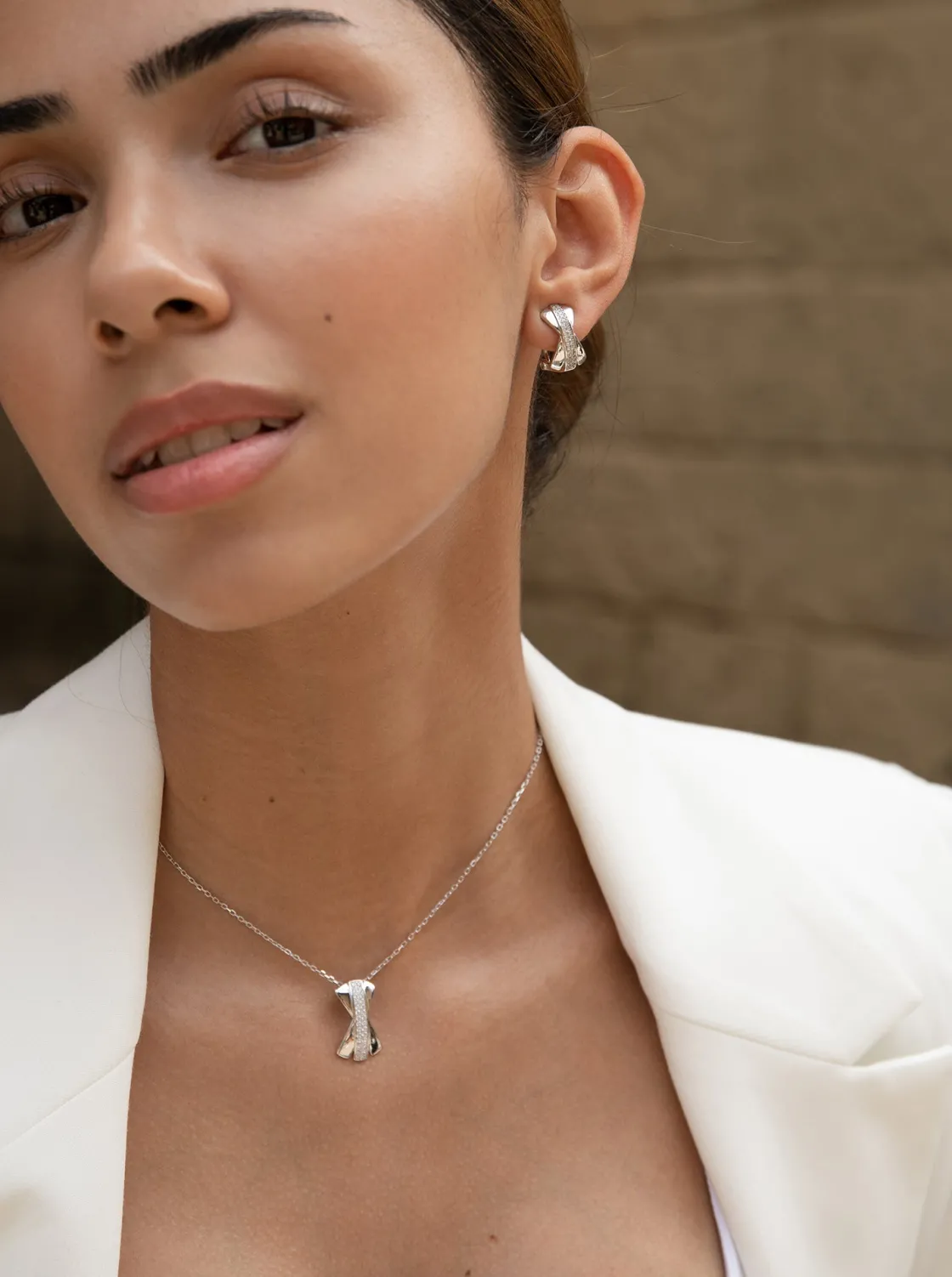 Collares Plata Originales | LINEARGENT Colgante brillante de plata diseño cruz con circonitas