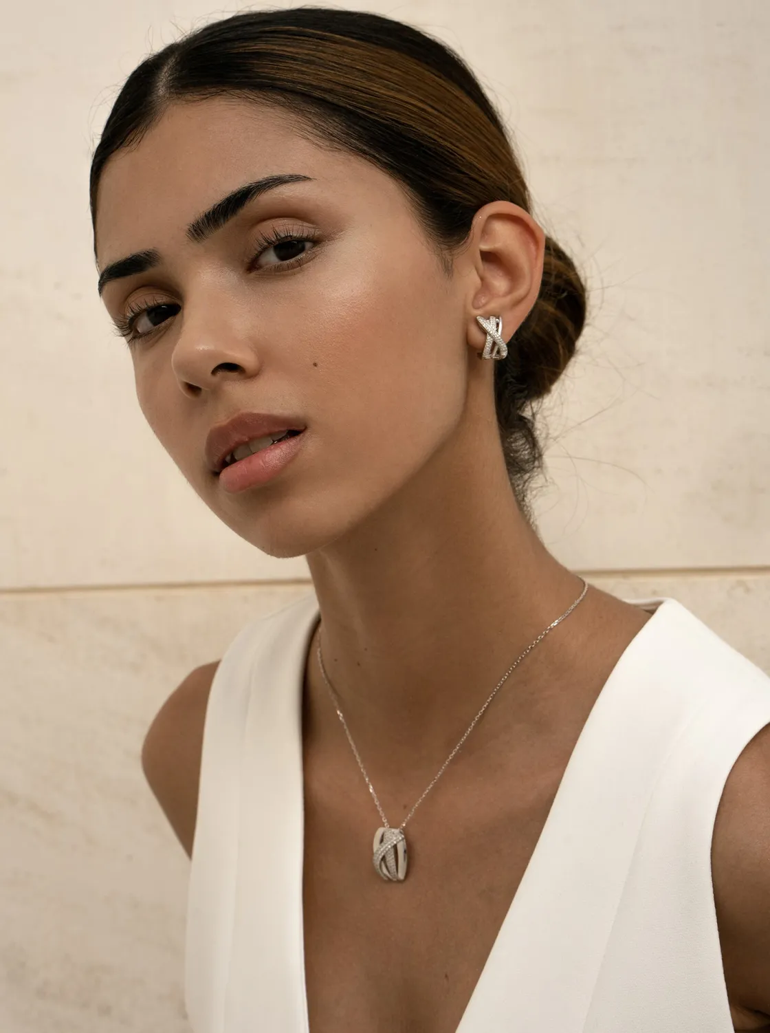 Colgantes Plata Grandes | LINEARGENT Colgante brillante de plata diseño cruzado con circonitas